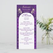Menu Papillons pourpres en or Quinceañera 15e anniversa (Debout devant)