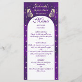 Menu Papillons pourpres en or Quinceañera 15e anniversa (Devant)