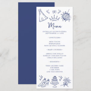 Menu Papillons Quinceanera Floral bleu moderne blanc