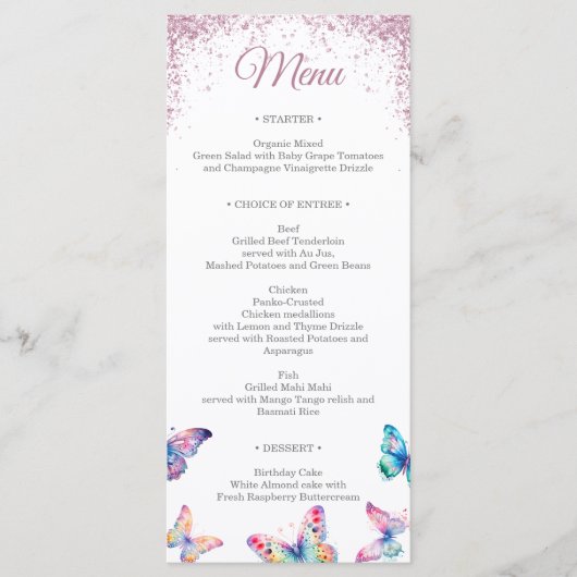 Menu Papillons rose Gold Sparkling Gown Quinceanera (Devant)