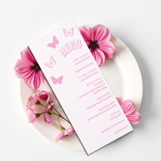 Menu Papillons roses Quinceanera