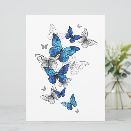 Menu Papillons volants bleus Morpho (Debout devant)
