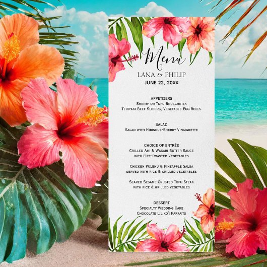 Menu Paradis de l'île | Aquarelle Florale Palms Mariage