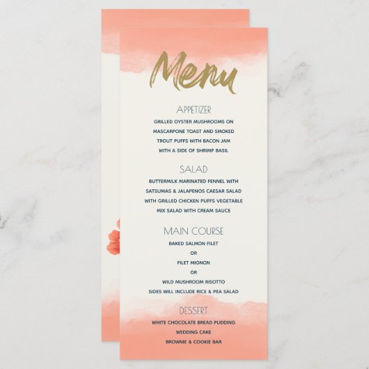 Menu Paradis Exotique Aquarelle de Corail (Devant / Derrière)