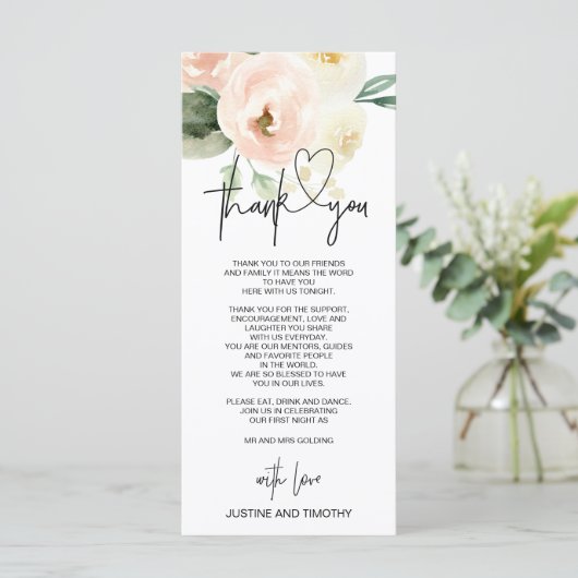 Menu Paramètre de table de Merci de Mariage rose pâle (Debout devant)