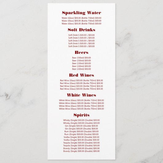 Menu Paramètre de table de signalisation en bois, resta (Dos)