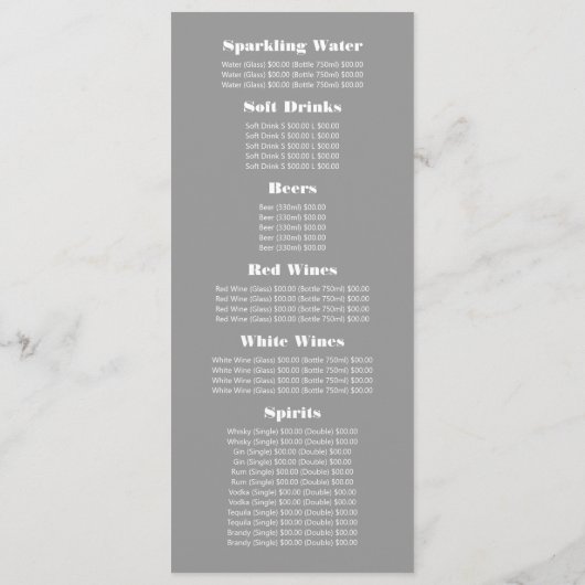 Menu Paramètre de table de signalisation en bois, resta (Dos)