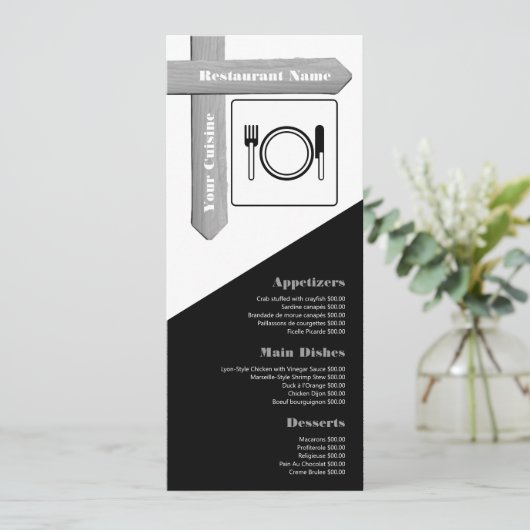 Menu Paramètre de table de signalisation en bois, resta (Debout devant)