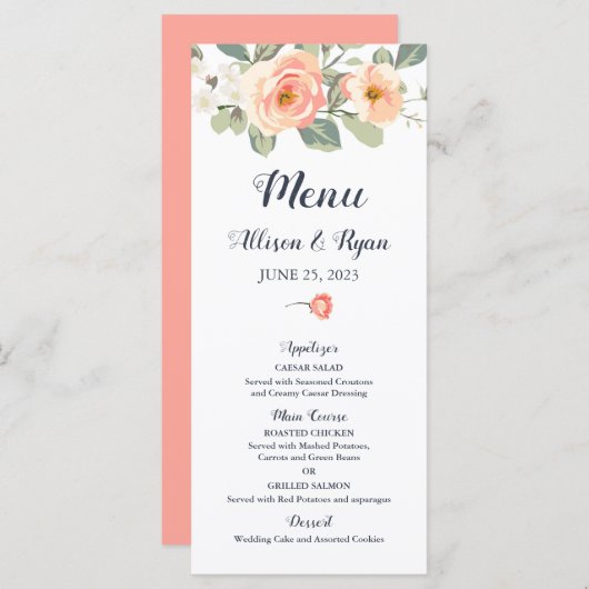 Menu Parfait Mariage floral Peach (Devant / Derrière)
