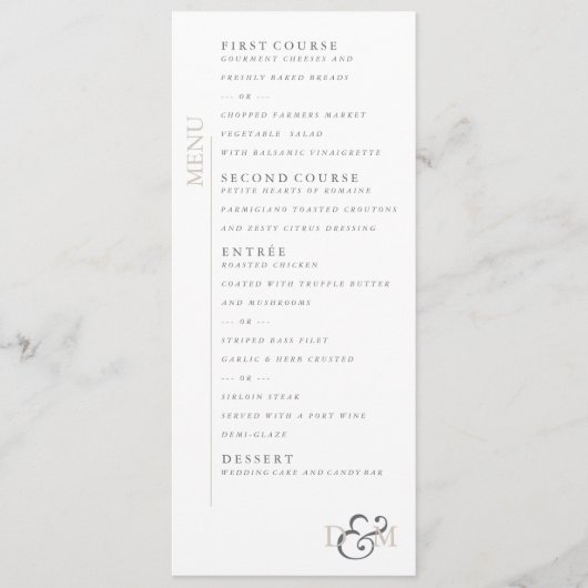 Menu Parfaitement Pâle 4" x 9" (Devant)