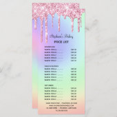 Menu Parties scintillant à goutte rose Boulangerie Prix (Devant / Derrière)