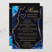 Menu Parties scintillant bleue et or Agate Marbre Maria (Devant / Derrière)