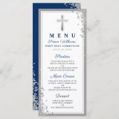 Menu Parties scintillant d'argent Marine Blue First Com (Devant / Derrière)