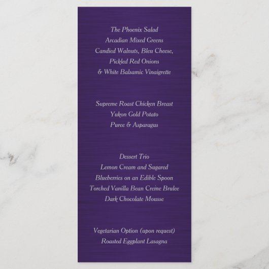 Menu Parties scintillant de Faux violet et d'argent (Dos)