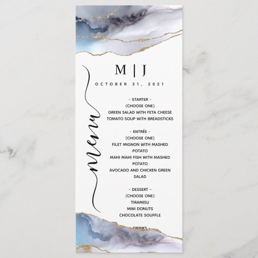 Menu Parties scintillant d'or et Mariage d'agate bleu m (Devant)