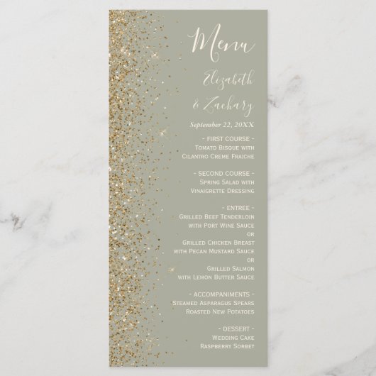 Menu Parties scintillant d'or moderne Sage Mariage vert (Devant)