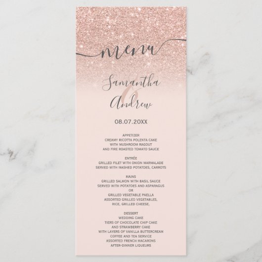 Menu parties scintillant d'or rose bleu rose script men (Devant)
