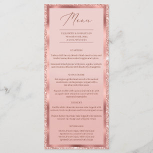Menu parties scintillant d'or rose et feuille mariage d