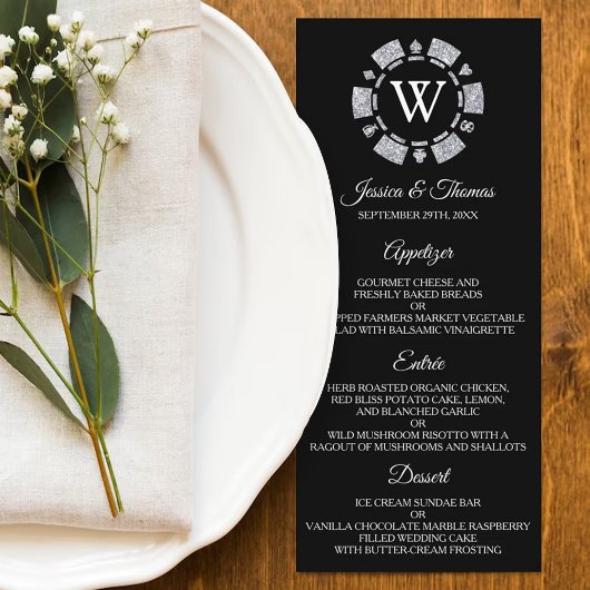 Menu Parties scintillant en argent Monogram Poker Chip 