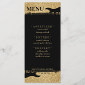 Menu Parties scintillant en noir et or Guitare Mariage (Devant)