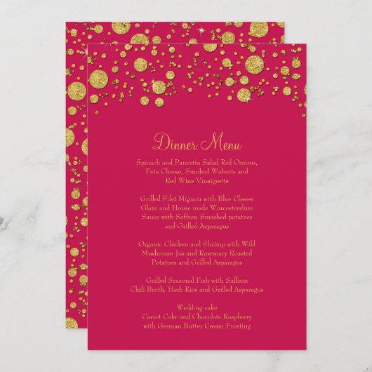Menu Parties scintillant Gold Leaf Confetti Dot Elégant (Devant / Derrière)