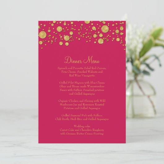 Menu Parties scintillant Gold Leaf Confetti Dot Elégant (Debout devant)