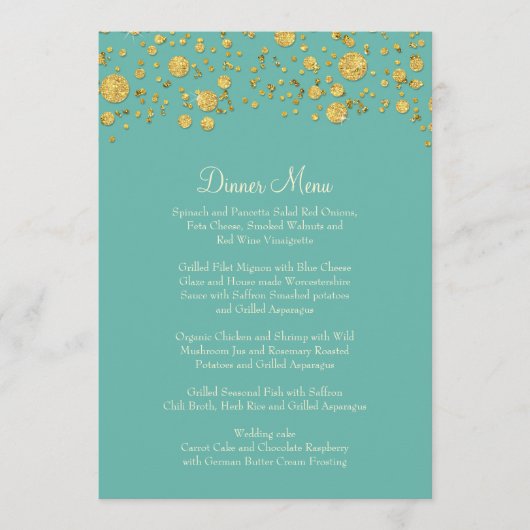 Menu Parties scintillant Gold Leaf Confetti Dot Elégant (Devant)