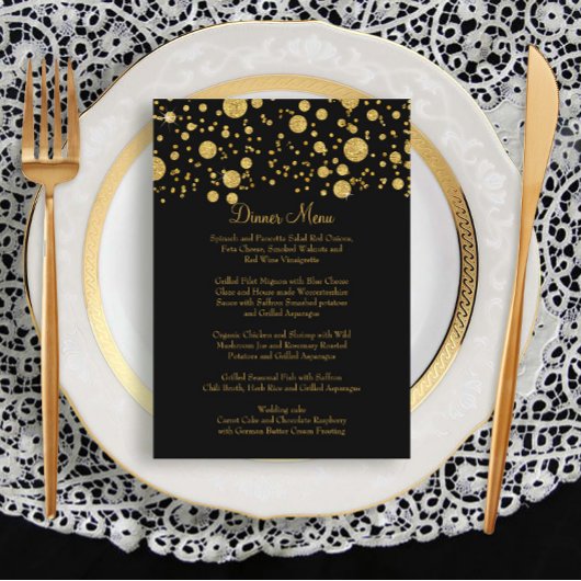 Menu Parties scintillant Gold Leaf Confetti Dot Elégant