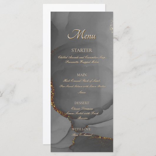 Menu Parties scintillant grise Alcool Encre Élégant men (Devant / Derrière)