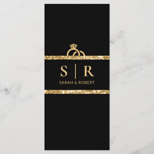 Menu Parties scintillant Noir & Or Réception de mariage (Dos)