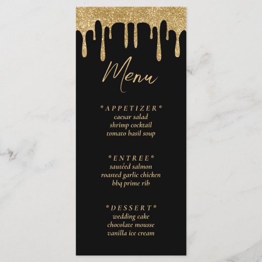 Menu Parties scintillant Noir & Or Réception de mariage (Devant)