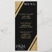 Menu Parties scintillant Noir & Or Stripe Mariage Récep (Devant)