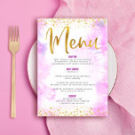 Menu Parties scintillant or bat mitzvah Phuile Chic Pin<br><div class="desc">Soyez fier, réjouissez-vous et présentez ce jalon de votre Bat mitzvah préféré avec une célébration dont vous êtes fier ! Attrapez vos invités avec ce magnifique menu de repas de fête moderne, avec des faux feuillages or brillant et des points de parties scintillant et script de typographie contre un arrière...</div>