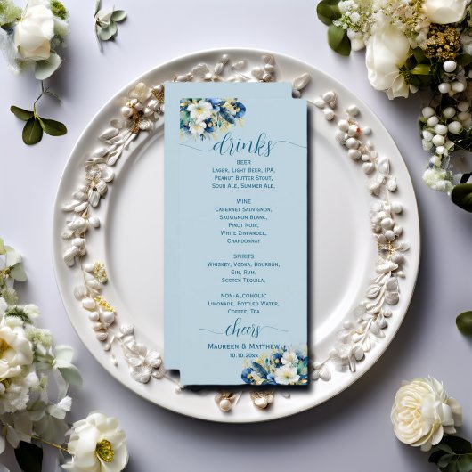 Menu Parties scintillant or bleu Dusty Floral Mariage B