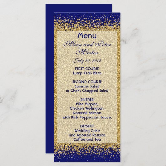 Menu Parties scintillant Or moderne sur Royal Blue (Devant / Derrière)