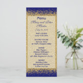 Menu Parties scintillant Or moderne sur Royal Blue (Debout devant)
