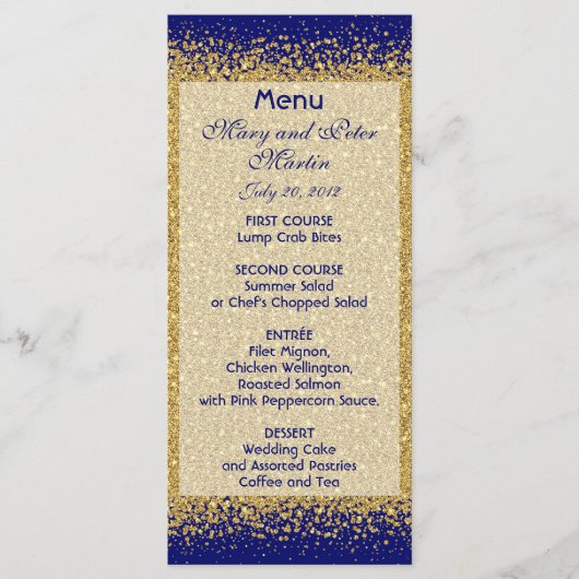 Menu Parties scintillant Or moderne sur Royal Blue (Devant)