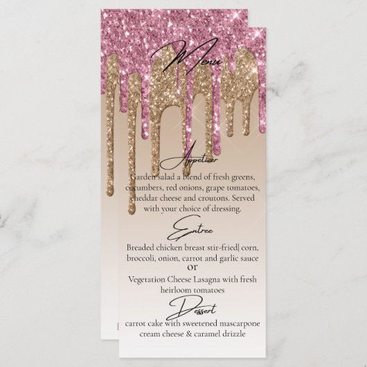 Menu Parties scintillant or rose personnalisée Drift Él (Devant / Derrière)