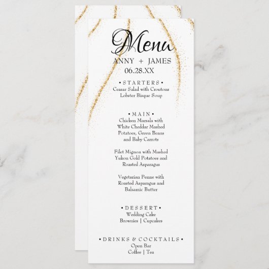 Menu Parties scintillant or simple texte personnalisé M (Devant / Derrière)