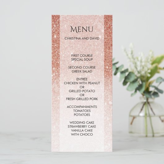 Menu Parties scintillant Rose d'or brillant (Debout devant)
