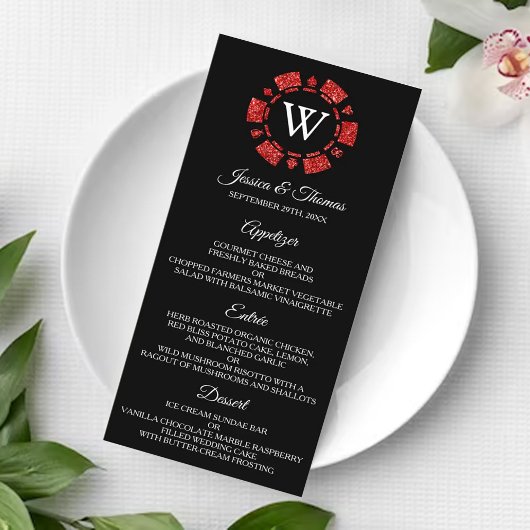 Menu Parties scintillant rouge Monogram Poker Chip Casi