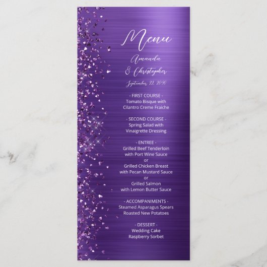 Menu Parties scintillant violet de glam brossé Mariage (Devant)