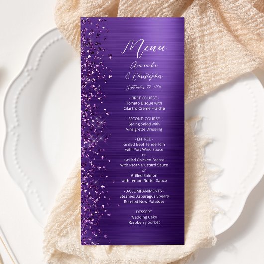 Menu Parties scintillant violet de glam brossé Mariage