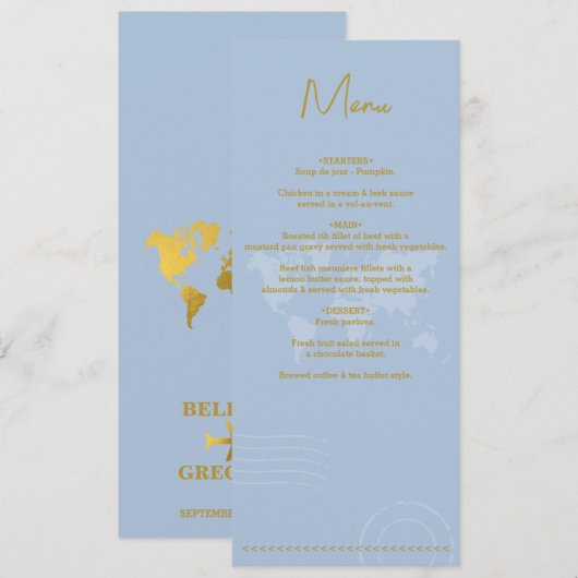 Menu Passeport Bleu Or Destination Wedding World (Devant / Derrière)