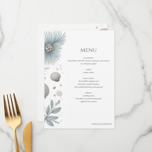 Menu Pastel Beach Wedding (Devant/Arrière en situation)