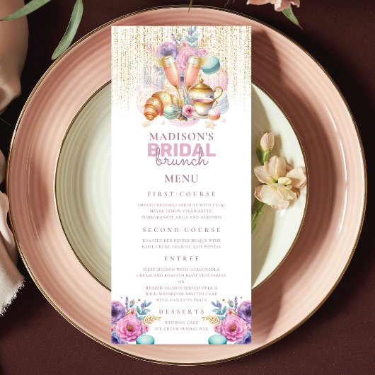 Menu Pastel Bridal Brunch Rose & Or