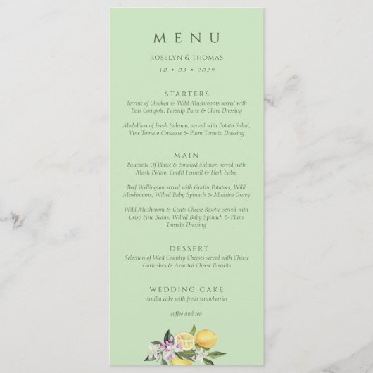Menu Pastel Citrus Watercolor Double Side Wedding (Devant)