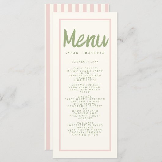 Menu Pastel écriture manuscrite typographie Retro Maria (Devant / Derrière)