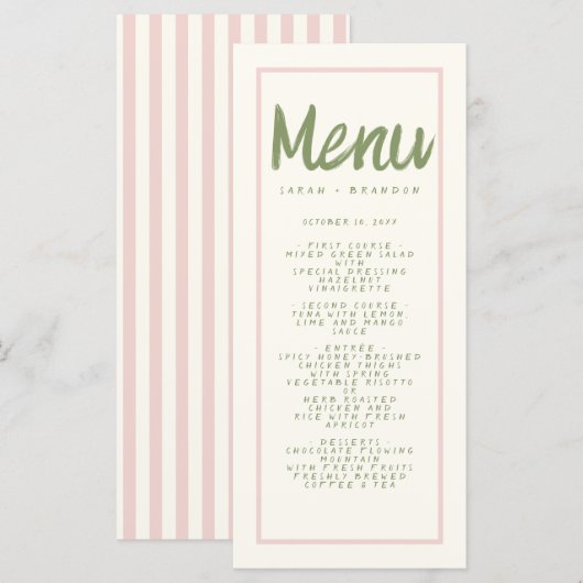 Menu Pastel écriture manuscrite typographie Retro Maria (Devant / Derrière)