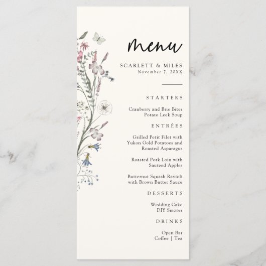 Menu Pastel Floral Mariage (Devant)
